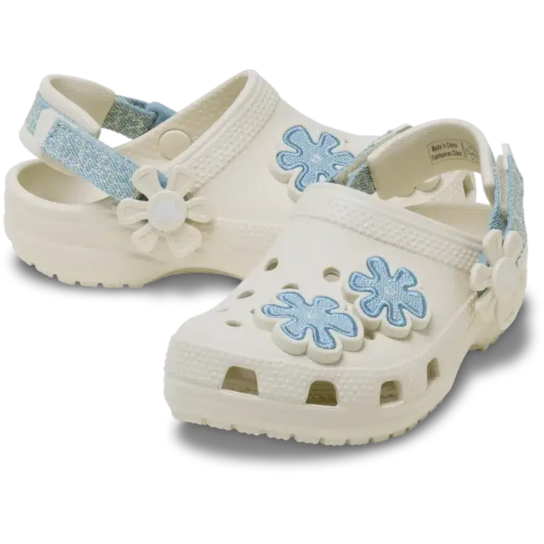 Peuter Classic Denim Flower verstelbare achterriem-klomp Peuter Classic Denim Flower verstelbare achterriem-klomp