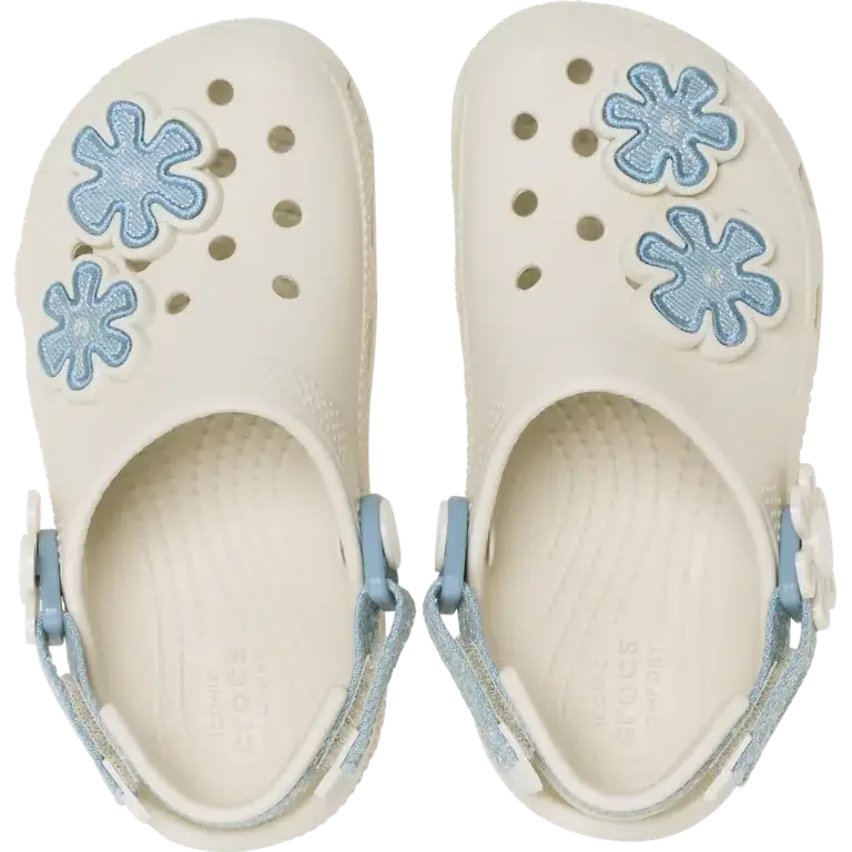 Peuter Classic Denim Flower verstelbare achterriem-klomp Peuter Classic Denim Flower verstelbare achterriem-klomp