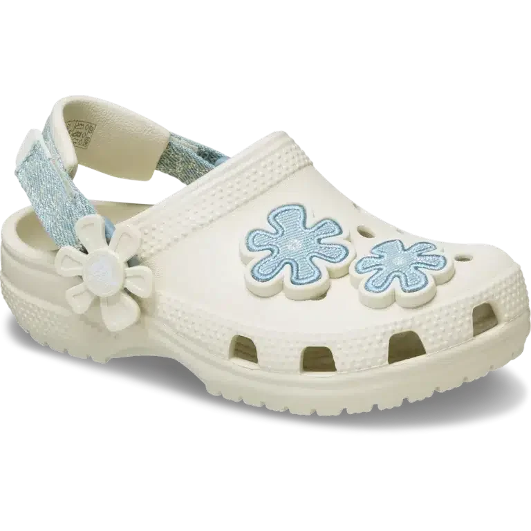 Peuter Classic Denim Flower verstelbare achterriem-klomp Peuter Classic Denim Flower verstelbare achterriem-klomp